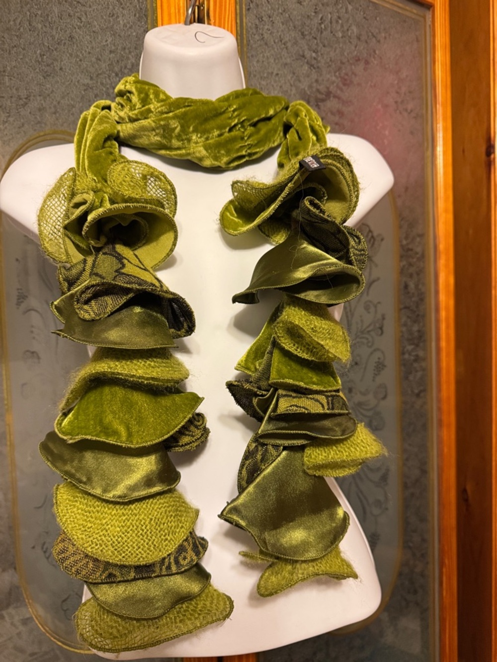 Soho Olive Green Ruffle Accent Scarf